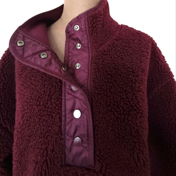 Athleta Cozy Sherpa Snap Sweatshirt Size XL Burgundy - Picture 11 of 12